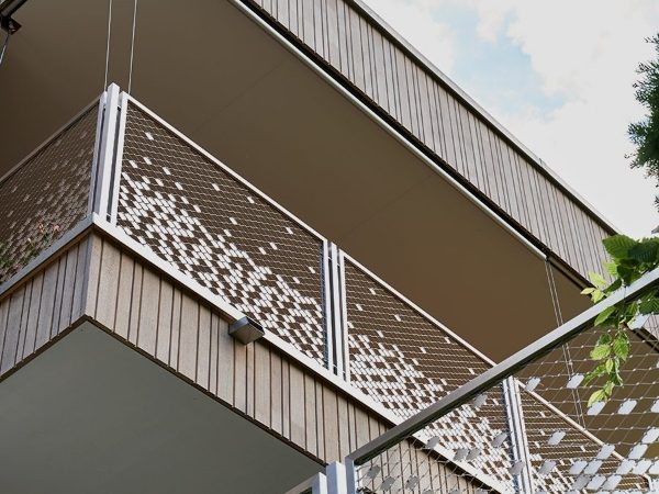 Balcony fence is decorated with stainless steel rope mesh with decorative sheets