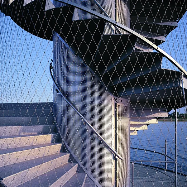 Frameless rope mesh system is installed on the stair balustrade.