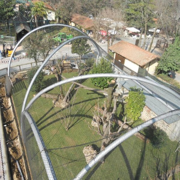 Hand woven mesh is used as zoo fencing.