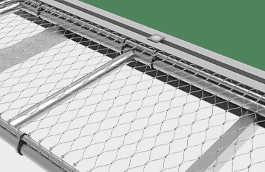 Helideck safety net system made of stainless steel ropes and frames