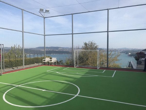 Ball stop fence installed along the perimeter of the sports ground