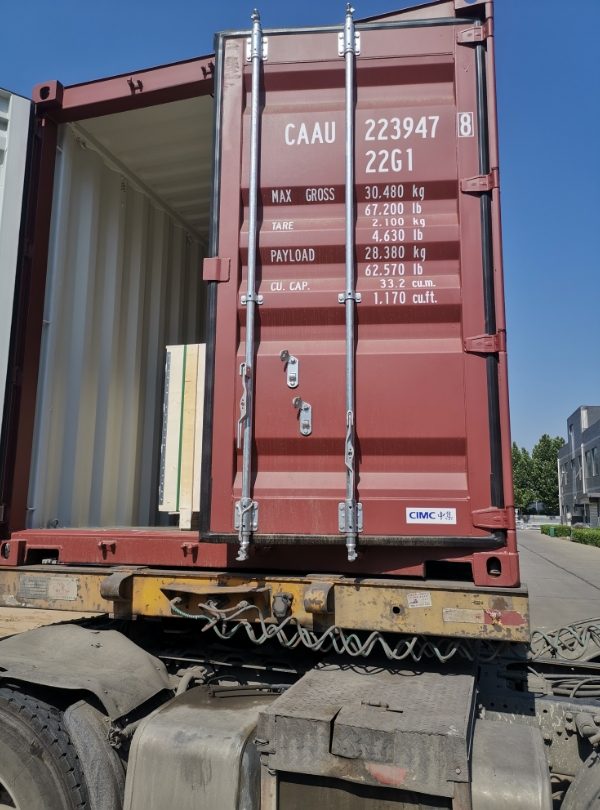 One of the truck compartment door is closed.