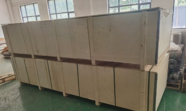 Well packed wooden cases are placed in the warehouse.